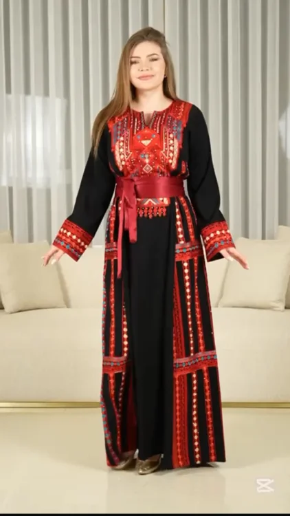 luxury elegant colorful  embroidered tatreez  palestinian thob dress